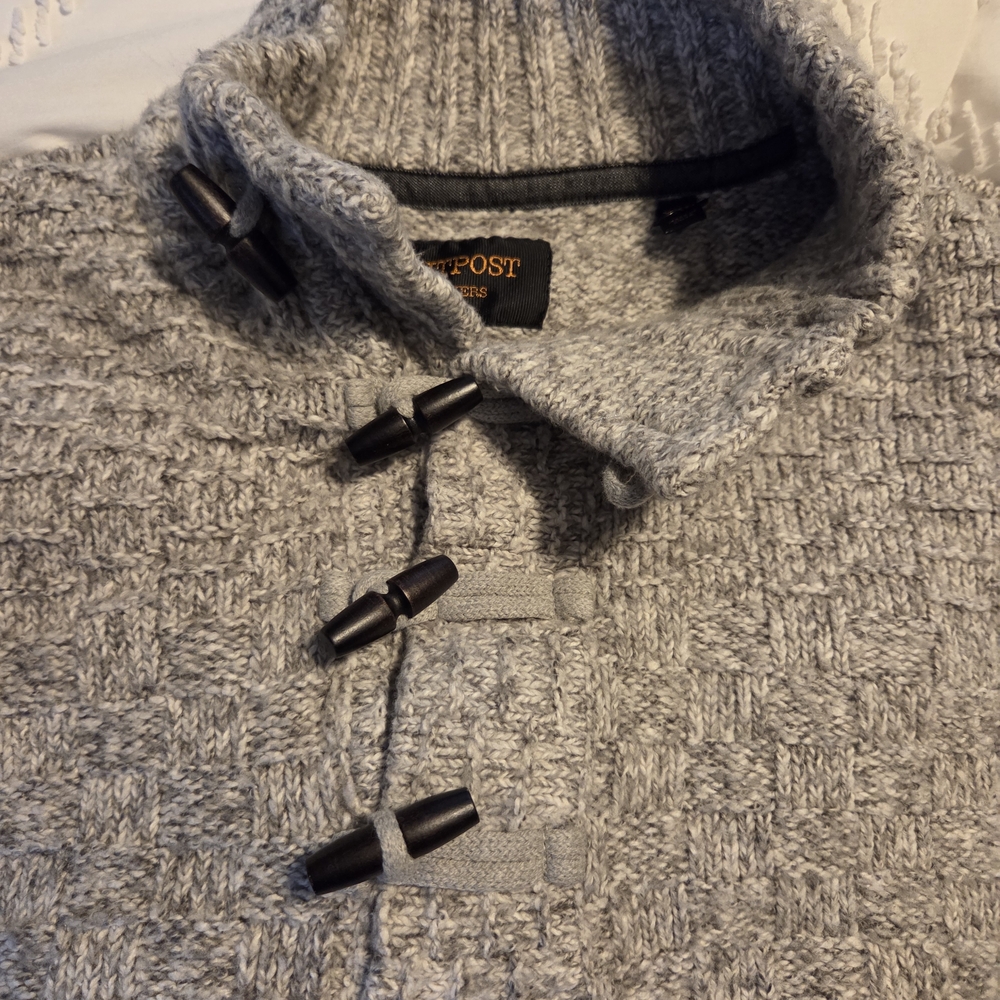 Buckle Heather Gray Turtleneck Sweater with Toggle Details
